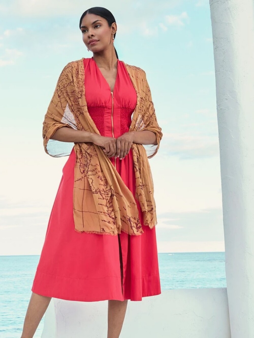 Patricia Nash Tan Map-Print Wrap Scarf